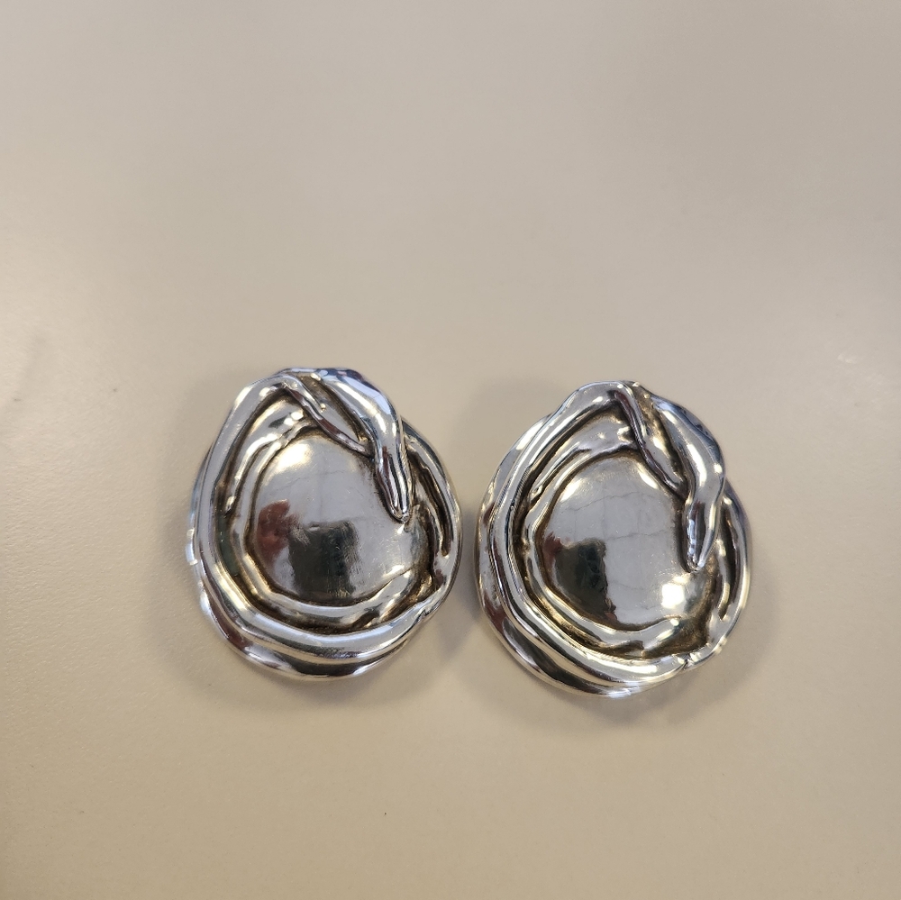 VTG Molten Sterling silver Brutlist Style clip-on earrings